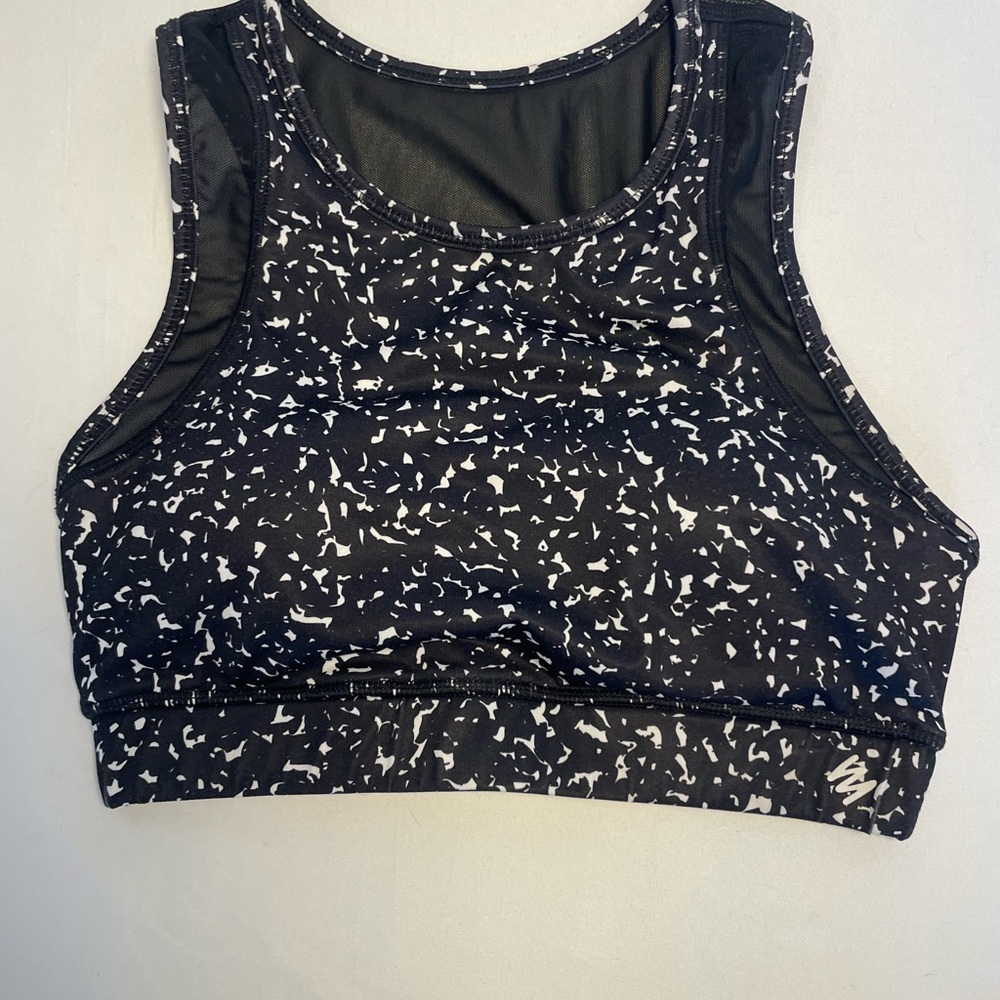 Nicole Miller Black and White Speckled Sports Bra